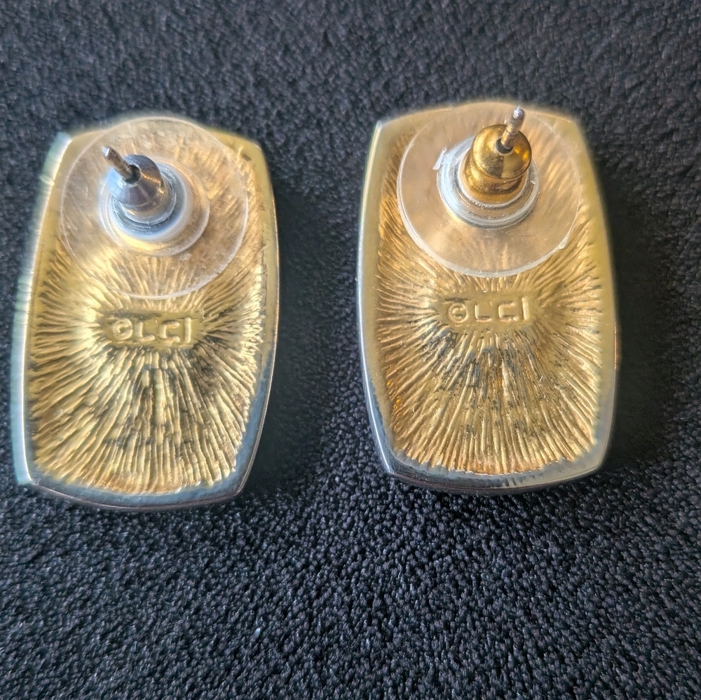 Vintage Liz Claiborne LC Logo Crest Pierced Drop Dangle Earrings - Picture 5 of 6